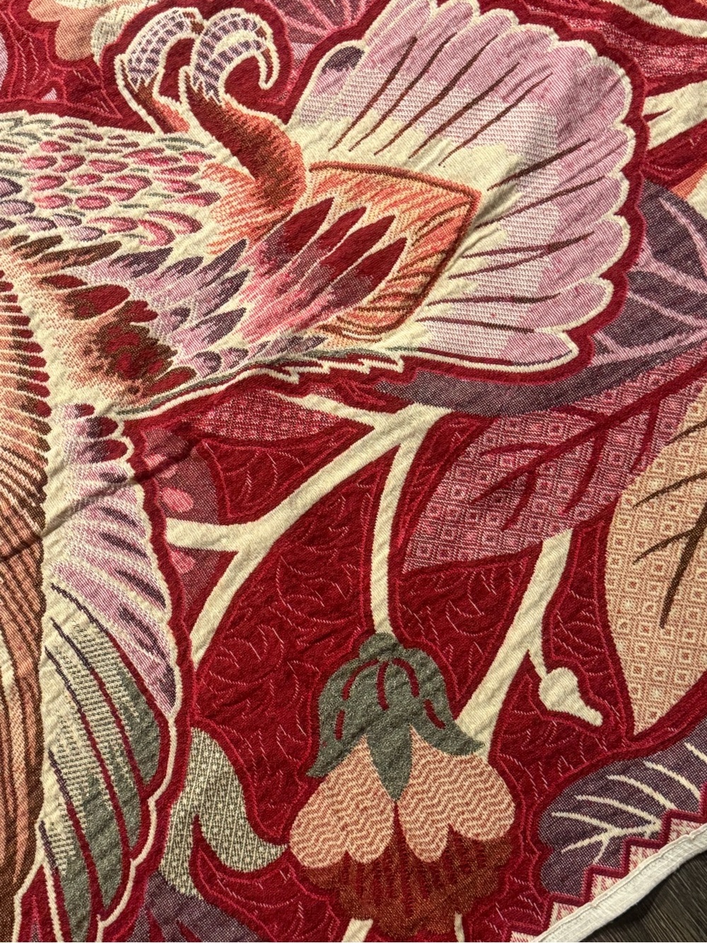 Red Floral Embroidered bedspread with Pink,Red, and Green Accents